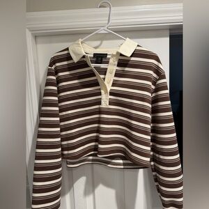 House of Harlow 1960 Brown and Cream Striped Top